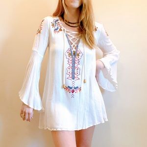 Lulus Embroidered boho flare-sleeved mini dress
